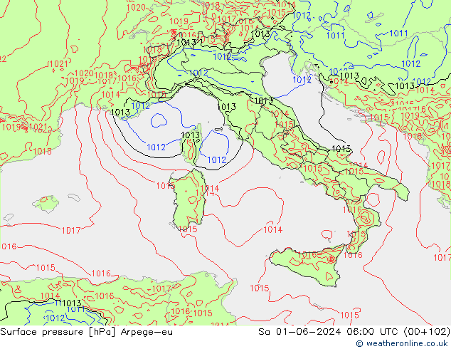 Surface pressure Arpege-eu Sa 01.06.2024 06 UTC