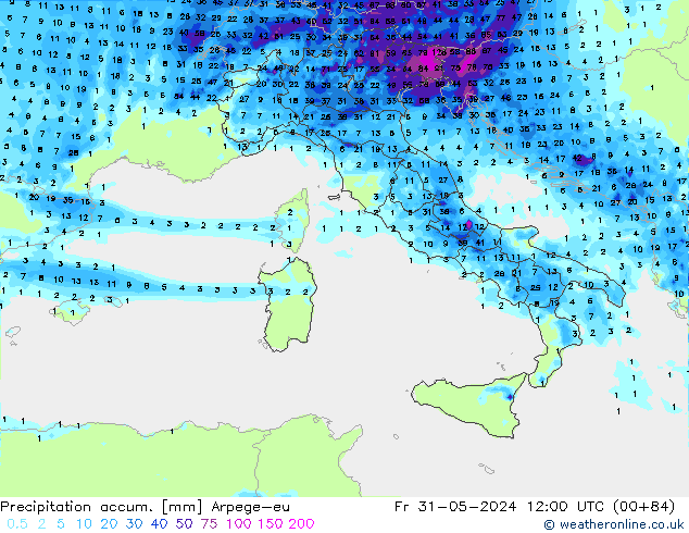 Précipitation accum. Arpege-eu ven 31.05.2024 12 UTC