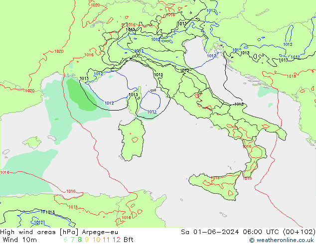 High wind areas Arpege-eu Sa 01.06.2024 06 UTC