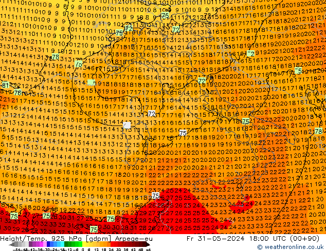 Height/Temp. 925 hPa Arpege-eu Fr 31.05.2024 18 UTC