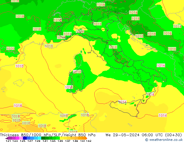 Thck 850-1000 hPa Arpege-eu We 29.05.2024 06 UTC