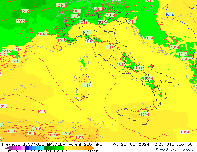 Thck 850-1000 hPa Arpege-eu mer 29.05.2024 12 UTC