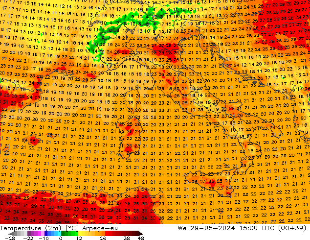 Temperature (2m) Arpege-eu St 29.05.2024 15 UTC