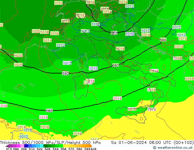 500-1000 hPa Kalınlığı Arpege-eu Cts 01.06.2024 06 UTC