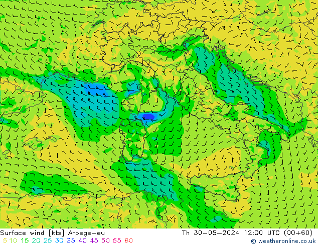 ветер 10 m Arpege-eu чт 30.05.2024 12 UTC