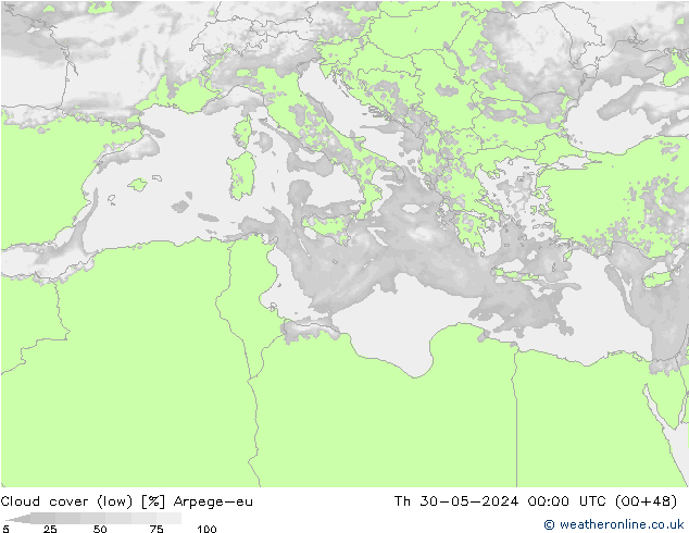 Bewolking (Laag) Arpege-eu do 30.05.2024 00 UTC