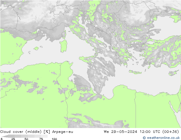 nuvens (médio) Arpege-eu Qua 29.05.2024 12 UTC