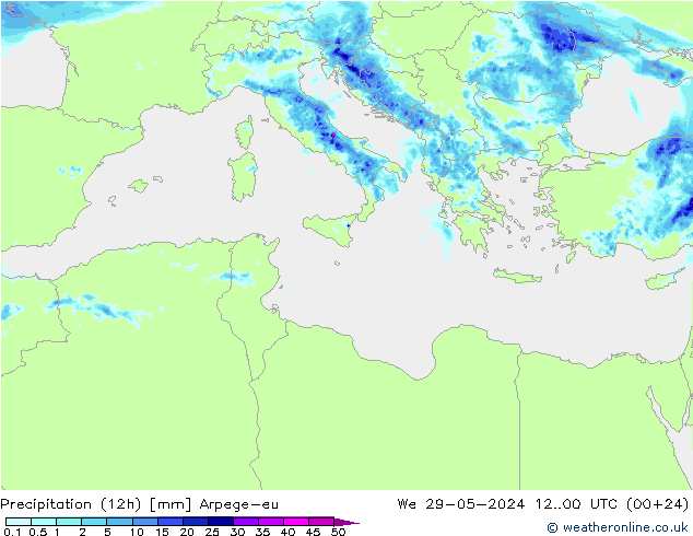 Precipitation (12h) Arpege-eu We 29.05.2024 00 UTC