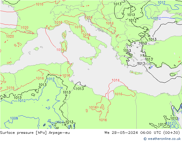 Surface pressure Arpege-eu We 29.05.2024 06 UTC