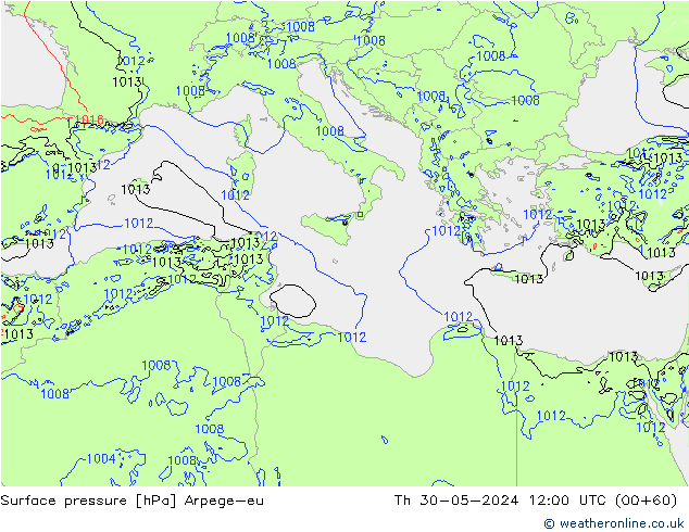 Atmosférický tlak Arpege-eu Čt 30.05.2024 12 UTC