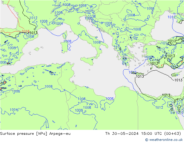 Presión superficial Arpege-eu jue 30.05.2024 15 UTC