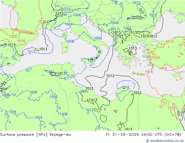 Surface pressure Arpege-eu Fr 31.05.2024 06 UTC