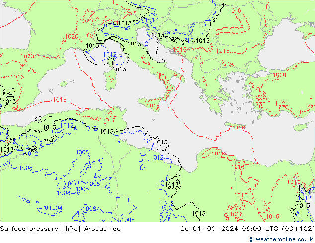 Presión superficial Arpege-eu sáb 01.06.2024 06 UTC