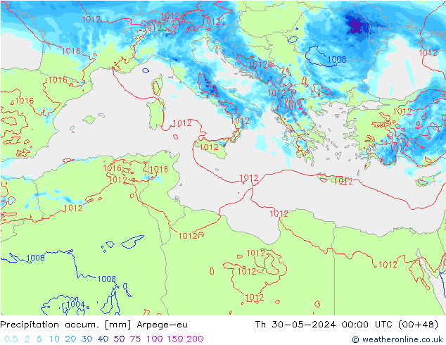 Precipitation accum. Arpege-eu Th 30.05.2024 00 UTC