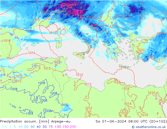 Precipitation accum. Arpege-eu so. 01.06.2024 06 UTC