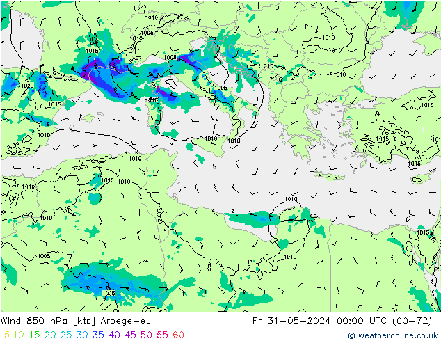 Wind 850 hPa Arpege-eu Fr 31.05.2024 00 UTC