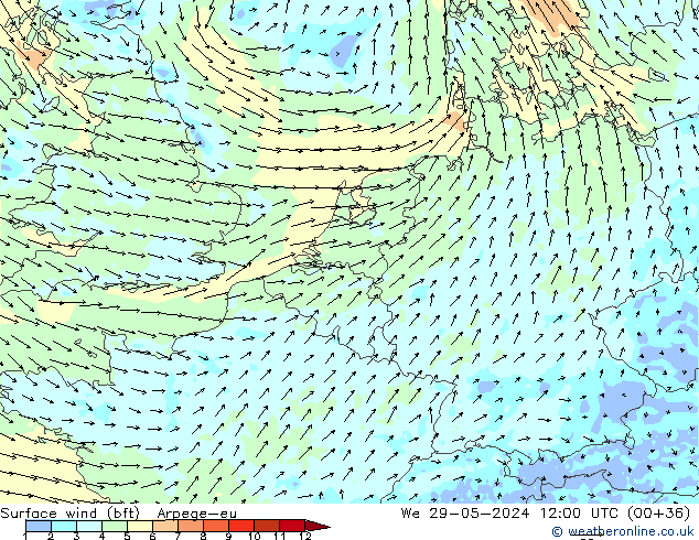 Wind 10 m (bft) Arpege-eu wo 29.05.2024 12 UTC