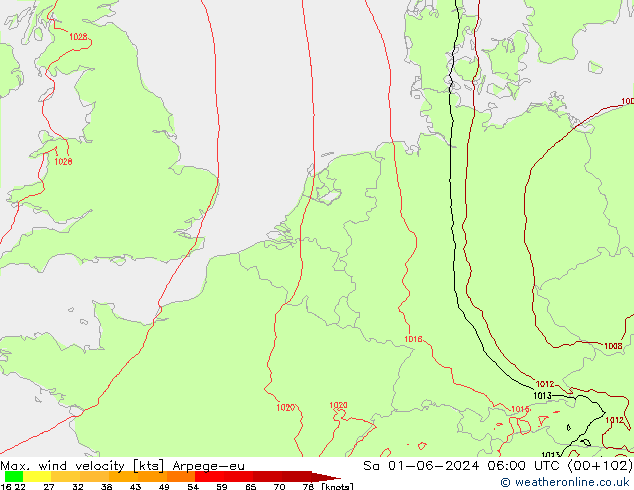 Max. wind snelheid Arpege-eu za 01.06.2024 06 UTC