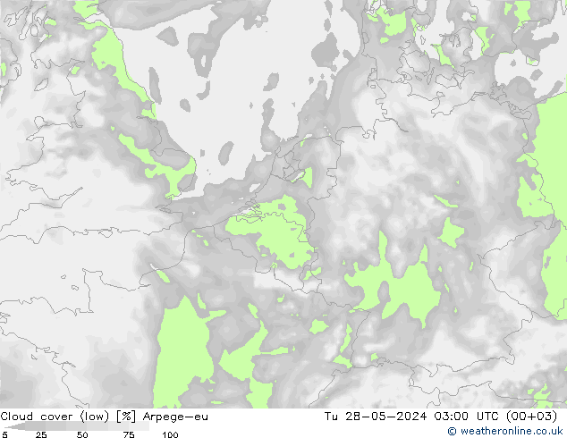 nízká oblaka Arpege-eu Út 28.05.2024 03 UTC