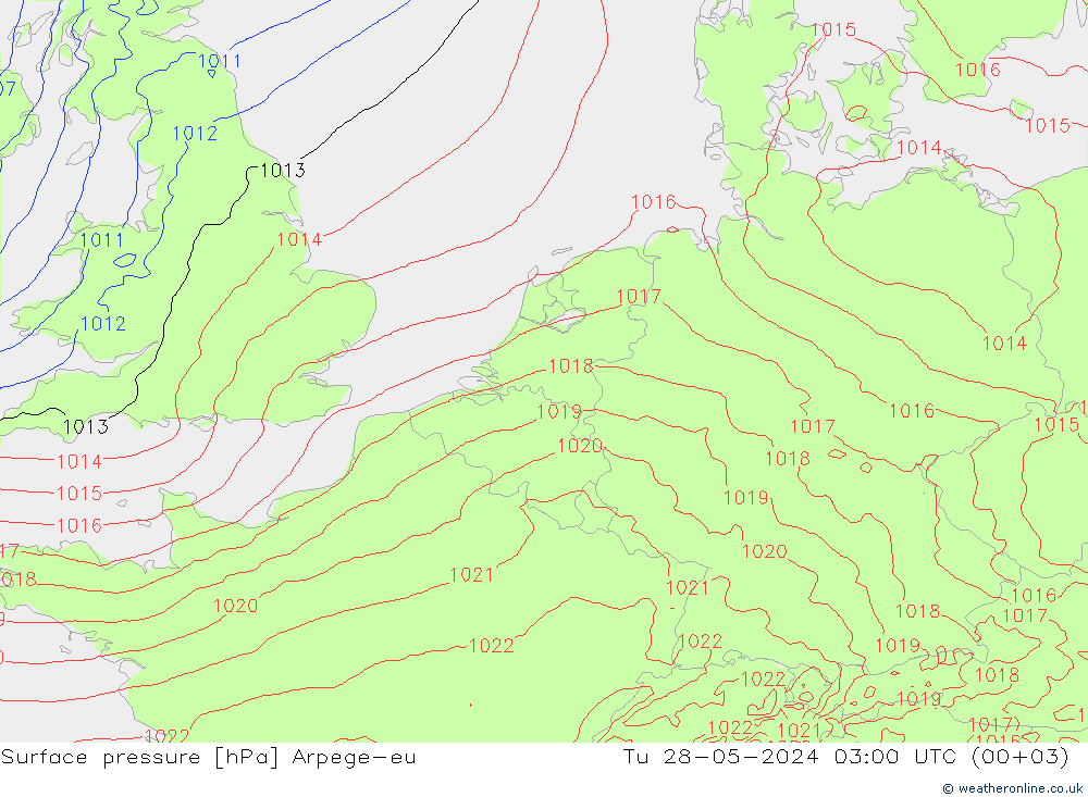 приземное давление Arpege-eu вт 28.05.2024 03 UTC