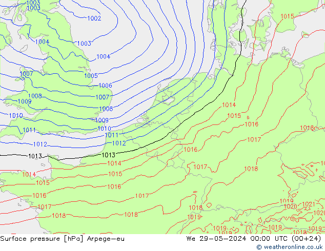 Atmosférický tlak Arpege-eu St 29.05.2024 00 UTC