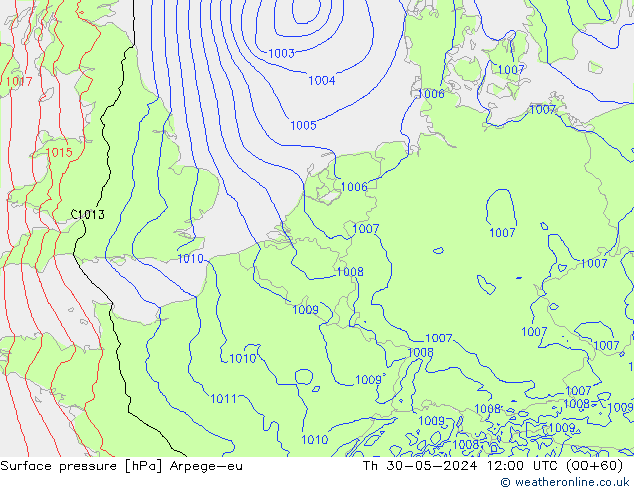 Pressione al suolo Arpege-eu gio 30.05.2024 12 UTC