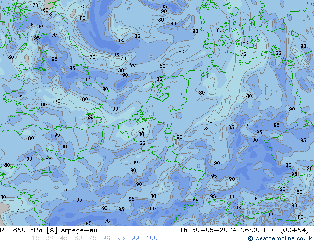 850 hPa Nispi Nem Arpege-eu Per 30.05.2024 06 UTC