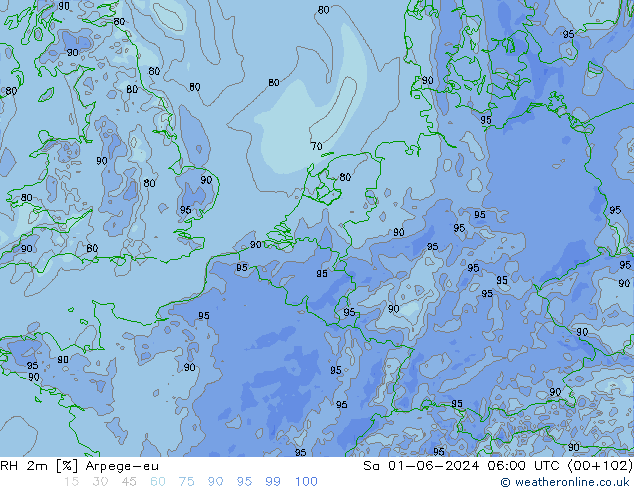 RH 2m Arpege-eu Sa 01.06.2024 06 UTC