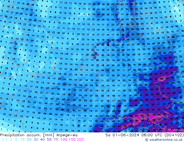 Precipitation accum. Arpege-eu so. 01.06.2024 06 UTC