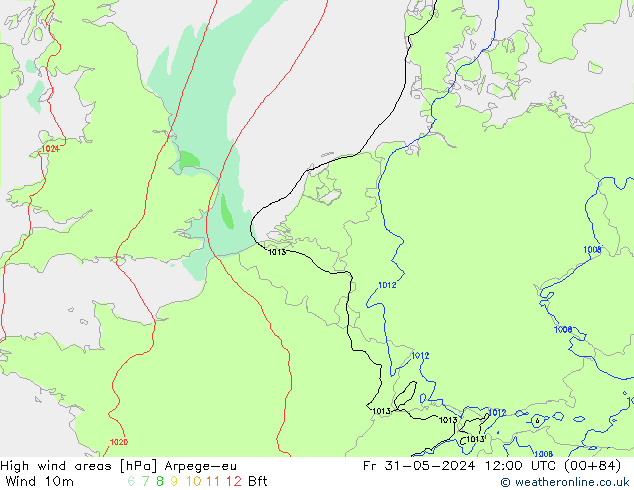 High wind areas Arpege-eu ven 31.05.2024 12 UTC