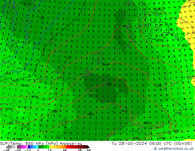 SLP/Temp. 850 hPa Arpege-eu  28.05.2024 06 UTC