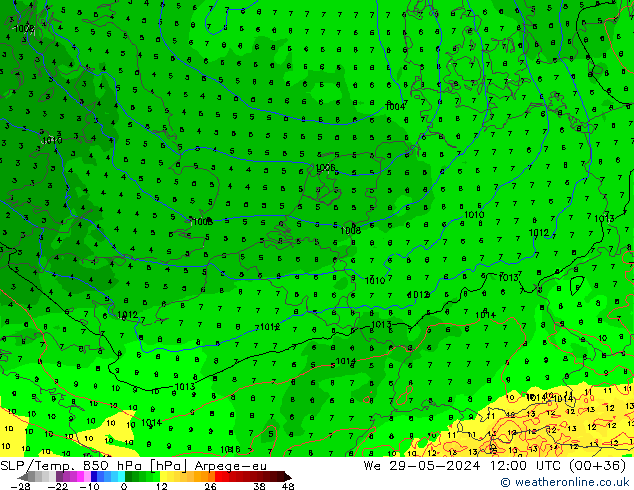 SLP/Temp. 850 hPa Arpege-eu wo 29.05.2024 12 UTC