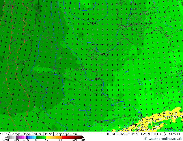 SLP/Temp. 850 hPa Arpege-eu Qui 30.05.2024 12 UTC