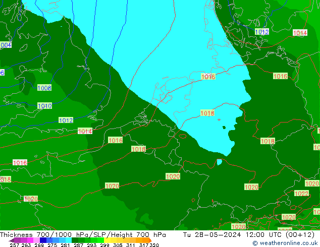 Thck 700-1000 hPa Arpege-eu Tu 28.05.2024 12 UTC