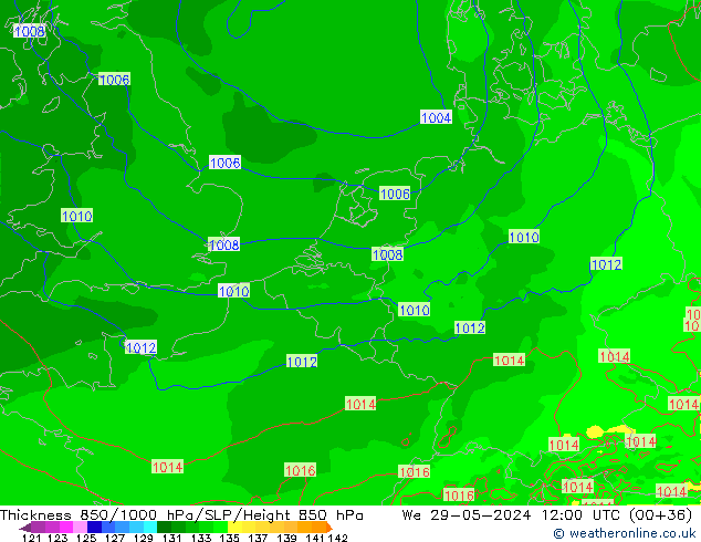 Schichtdicke 850-1000 hPa Arpege-eu Mi 29.05.2024 12 UTC