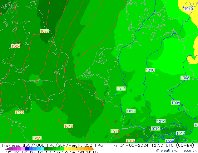 Thck 850-1000 hPa Arpege-eu ven 31.05.2024 12 UTC