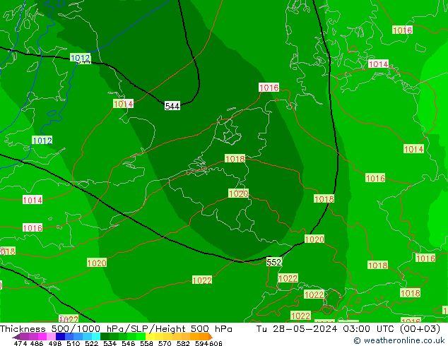 Dikte 500-1000hPa Arpege-eu di 28.05.2024 03 UTC