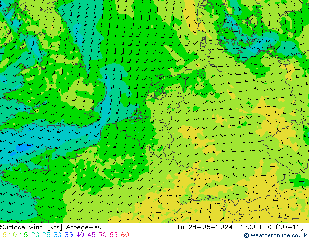 Surface wind Arpege-eu Út 28.05.2024 12 UTC