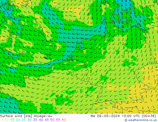 Wind 10 m Arpege-eu wo 29.05.2024 12 UTC