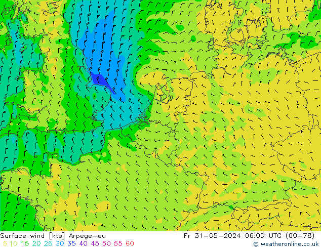 wiatr 10 m Arpege-eu pt. 31.05.2024 06 UTC