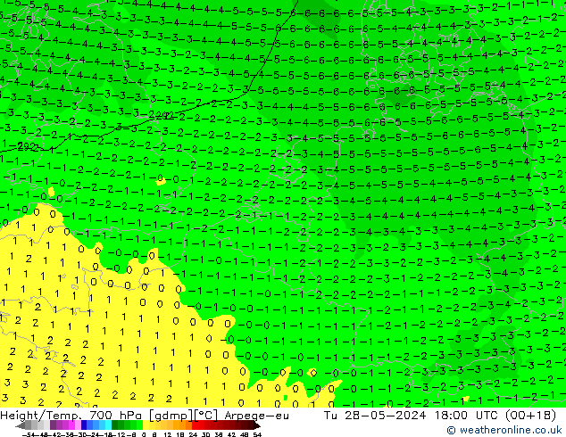 Height/Temp. 700 hPa Arpege-eu Ter 28.05.2024 18 UTC