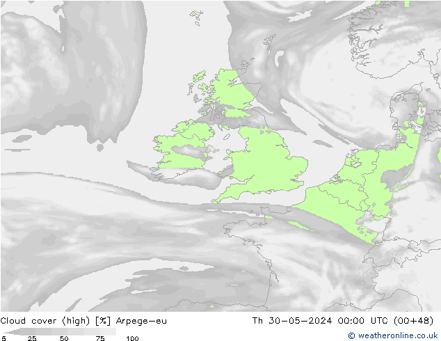 nuvens (high) Arpege-eu Qui 30.05.2024 00 UTC