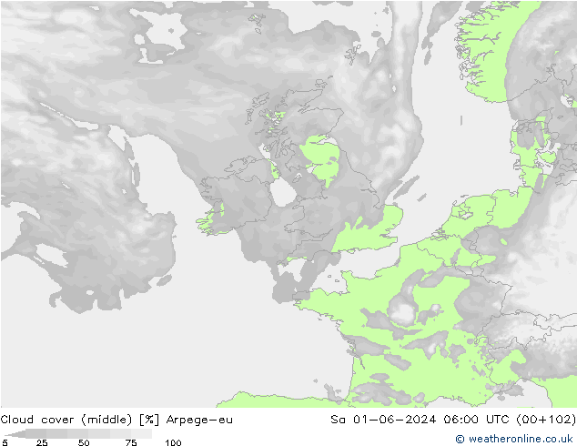 Nubi medie Arpege-eu sab 01.06.2024 06 UTC