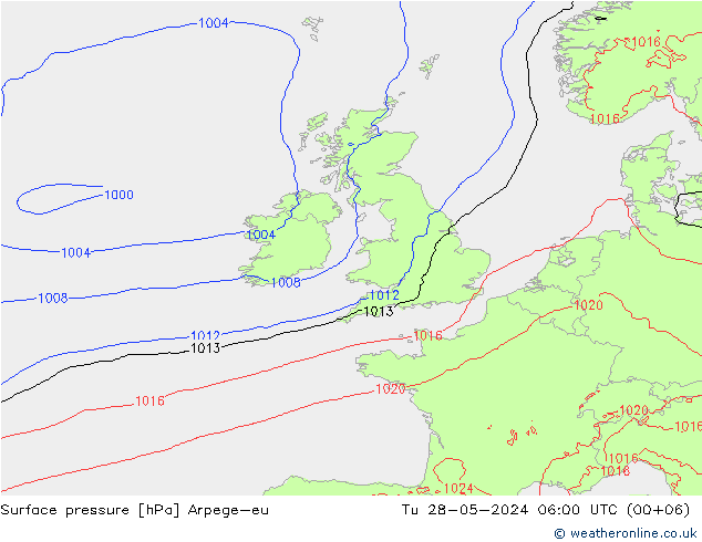 Surface pressure Arpege-eu Tu 28.05.2024 06 UTC