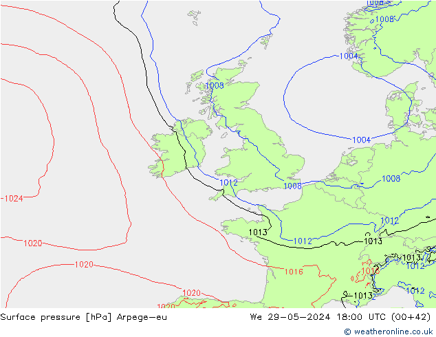 pressão do solo Arpege-eu Qua 29.05.2024 18 UTC