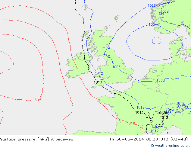 Surface pressure Arpege-eu Th 30.05.2024 00 UTC