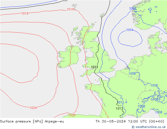 Surface pressure Arpege-eu Th 30.05.2024 12 UTC