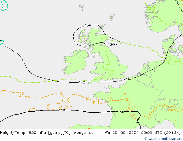 Height/Temp. 850 hPa Arpege-eu mer 29.05.2024 00 UTC