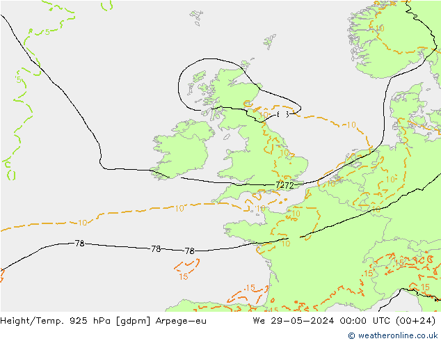 Yükseklik/Sıc. 925 hPa Arpege-eu Çar 29.05.2024 00 UTC