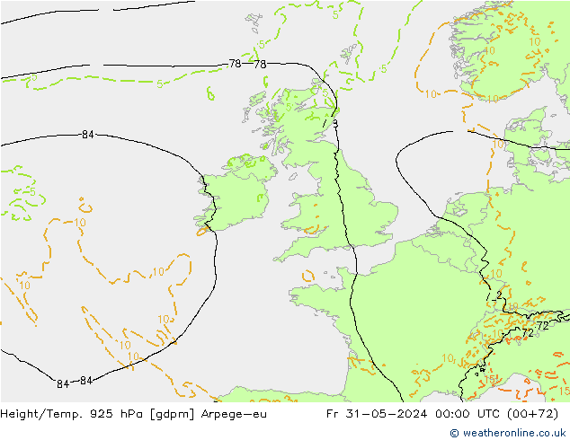 Yükseklik/Sıc. 925 hPa Arpege-eu Cu 31.05.2024 00 UTC